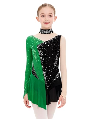 dPois Vestido Lentejuelas De Danza para Niña Leotardo Patinaje Artístico Vestido De Bailarina Competición Actuación Verde Oscuro 13-14 años