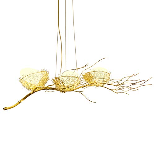 Chandelier nordique doré 3 lumières nid d'oiseau Mabel pour salon