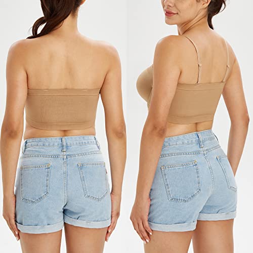 Lemorosy Women's Invisible Seamless Non-Padded Underwire Bandeau Multiway T-Shirt Bra (L, Beige) #TOP1