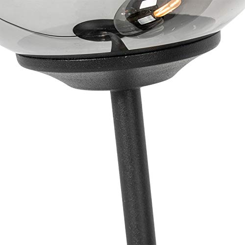 Qazqa Modern Tischleuchte mit Glas, Tischlampe - Athens - Schwarz mit Rauchglas, max. 28W, Geeignet für LED, 48cm, Ideal als Küche lampe, Schlafzimmerlampe und Wohnzimmerlampe