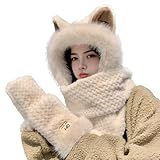 capuche oreilles couture Matériau : ce chapeau à capuche en forme d'animal est fabriqué en polyester et fausse fourrure, doublure douce, épaisse, confortable à porter, idéal pour les saisons froides d'hiver