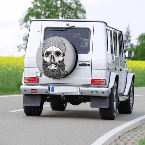 Image of Skull Spare Tire Cover 15 inch Sailor Sea Captain Hipster Pipe Beard Skeleton Man Polyester Universal Wheel Tire Cover for Trailer Camping Weatherproof for Rv SUV Truck Camper Travel