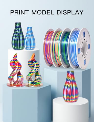 Image of PINBALL Silk Rainbow 3D Printer Filament Bundle, Shiny Multicolor PLA Filament Fast Color Change, 250g Spool, 4 Rolls, 4 Colors