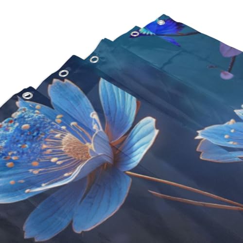 Rideau de douche tissu n°147 motif fleur papillon 152x183 cm - 4