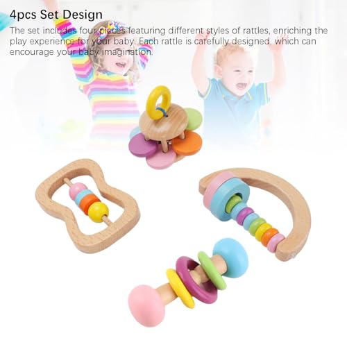 Tbest 4pcs Baby Rattles Set Favorise une éducation Précoce avec une Conception Ergonomique pour une Expérience de Jeu Enrichissante, un Design aux Couleurs Vives, un Matériau en Bois Haut de Gamme – Image 5