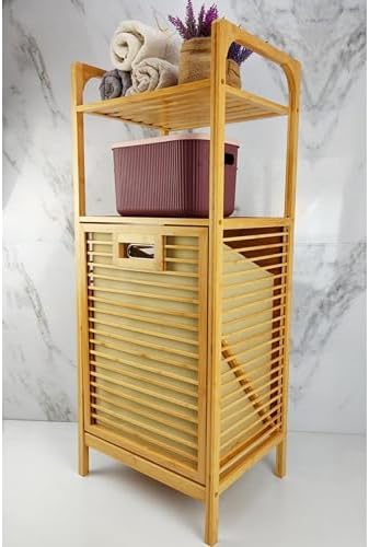 Digithome Bambu Kirli Sepetli 2 Raflı Çok Amaçlı Banyo Düzenleyici Çamaşır Sepeti Organizer DB-0001 - Görsel 4