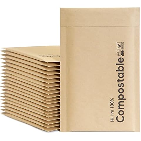 8.5x12 100% Biodegradable Brown Kraft Bubble Mailers,25 Count #2 Compostable Padded Packaging Wrap Envelopes Pouches Eco Friendly Self Seal Bags Cover