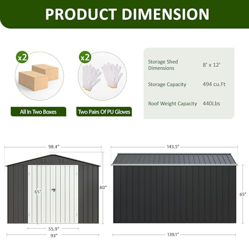Image of DAUSOLA 8.19x12 FT Outdoor Storage Shed, Metal Garden Tool Shed with Updated Frame Structure and Lockable Doors, Ideal for Backyard Garden Patio Lawn, Grey