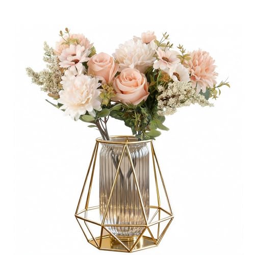 HuangXinyu 2 Ramos Flores Artificiales Decoracion, champán Ramos de Flores Artificiales, Peonías Hortensias Decorativas de Seda para Arreglos de Mesa, Decoración de Jarrones para Bodas