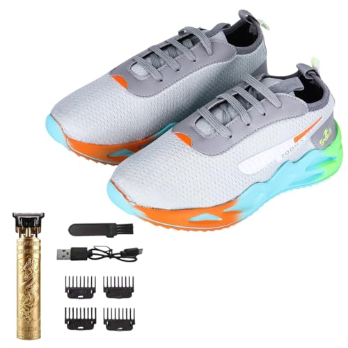 Image of Snatch Breathable Sports Shoes for Men | Lightweight PU Mesh Running & Walking Sneakers | Slip-Resistant Lace-Up Gym Shoes for Training, Gym Hair & Beard Trimmer Included