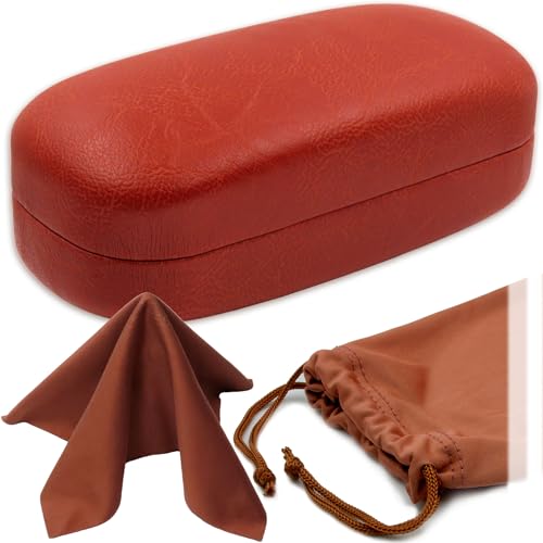 Image of MyEyeglassCase Extra Large Hard Shell Sunglasses Case for Large Rectangular Frames, Eyeglass Case with Pouch & Cloth