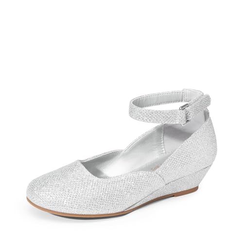 DREAM PAIRS Ballerines Fille, Chaussures Princesse Fille à Talon Compensé Bas, Escarpins Enfant à Bride Cheville pour Mariage, Fête et Cérémonie,Size...