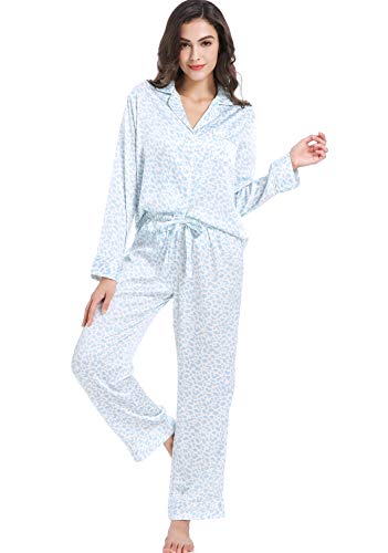 Image of Serenedelicacy Women's Satin Pajama Set Long Sleeve Button Down Sleepwear 2-Piece Silky Pj Set