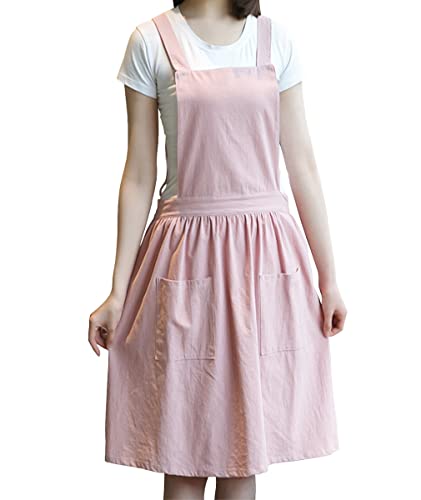 SIFANGPING Avental de cozinha para casa, avental de linho e algodão, ligadura cruzada, roupa de trabalho para jardim, catering para assar, restaurante comercial, pintura, escultura de roupa, Rosa, 86