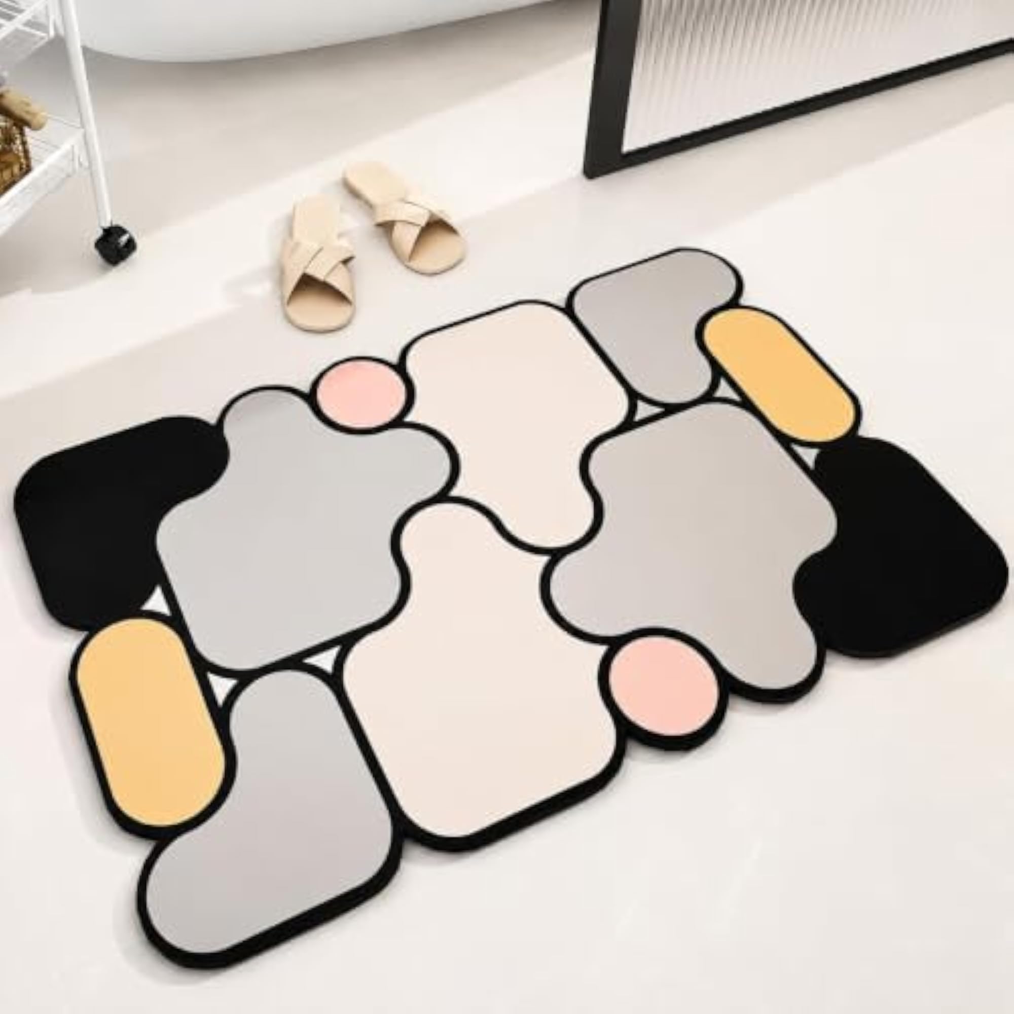 Abstract Geometric Bath Mat with Non-Slip Base, Multicolour