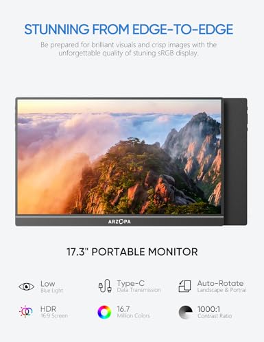 Image of ARZOPA Portable Monitor & Sleeve, 17.3'' 1080P FHD Laptop Monitor &PU Sleeve Bag Combination