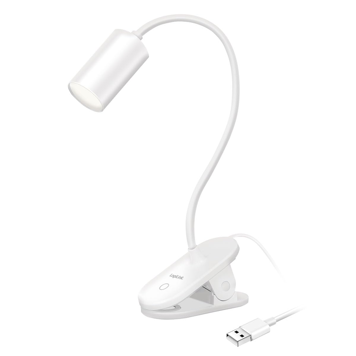 LogiLink LED024 - Lampada a morsetto a LED con 3 livelli di luminosità, 4000 K, 200 lm, collo flessibile a 360°, funzionamento touch