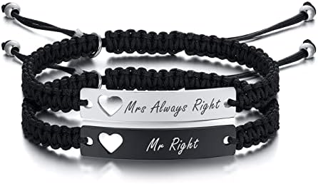 PJ JEWELLERY Magnetic Matching Bracelets for Couples - Personalised Stainless SteelBraided Rope Adjustable Mutual Attraction Couples Bracelets Distance Relationship Bracelet for Him and Her Soulmate
