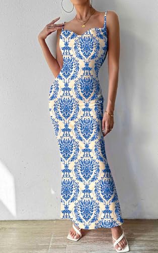 Image of PRETTYGARDEN Women's 2026 Summer Floral Spaghetti Strap Maxi Dress Stretch Sexy Bodycon Dress Backless Slip Long Dresses