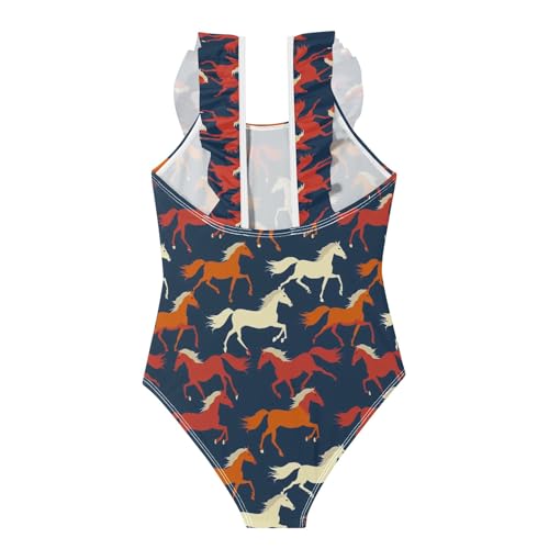 Trajes de baño sin mangas con volantes y siluetas de caballos para niñas pequeñas 4
