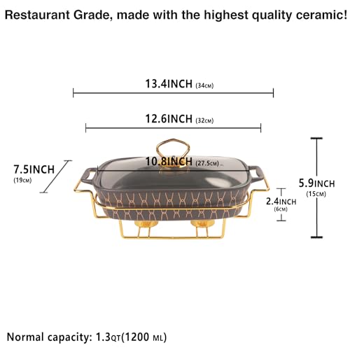 Jinsongdafa 016 Ceramic Casserole Dish With Glass Lid And Rack, 1.3 Quart Serving Soup Tureen,Chafing Dish thumb #1