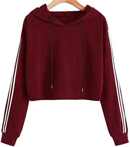 FUNKY MONKEY Women's Cotton Cropped Hooded Neck Sweatshirt with 3 Strips on Sleeves