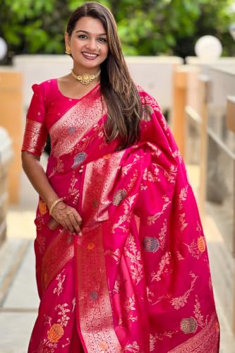 Image of Florely Women's Kanchipuram silk sarees Handloom Pure Golden Zari Saree For Women | Traditional Festive Wedding Party Saree | Ethnic Saree With Blouse Piece
