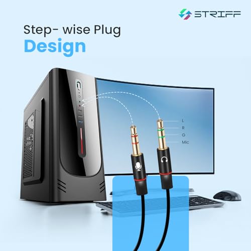 Image of STRIFF TwinAudio 3.5mm Headphone Splitter for Computer 2 Male to 1 Female | Gold-Plated TRRS Audio Adapter | Supports Mic + Audio | Universal AUX Splitter for Mobile, Laptop, Tablet & PC - Black