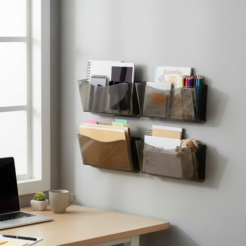 Azar Displays 250025-SMK Clear Plastic Wall Mount File Holder with Hanging Hardware, Smoke Colored, 4-Pack by Azar Displays - Image 5