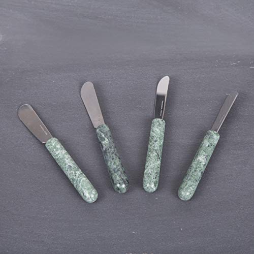 Creative Home Set Of 4 Pieces Natural Green Marble Handle Cheese Spreader Butter Knife, 0.5" X 5.5" L, Green #TOP2