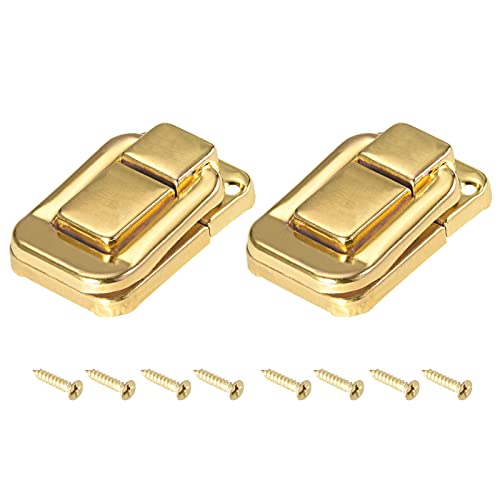 METALLIXITY Basculer Attraper Verrouilleront (48mm x 32mm) 2Pcs, Fer Moraillon Loquets - pour Armoires Boîtes Valises, Doré