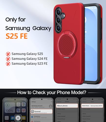 JAME for Samsung Galaxy S25 FE Case, Ring Stand, Shockproof Phone Case Red - image 7