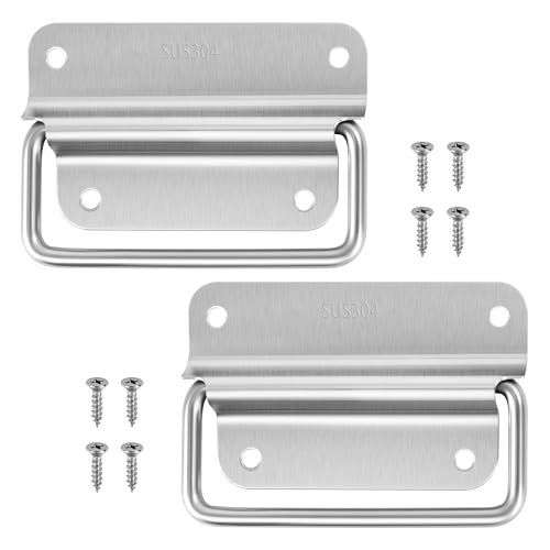 JAX JIADAXIN 2 Pack 304 Stainless Steel Cabinet Handles, Rust-Proof Heavy Duty Pull Handles for Toolbox, Wardrobe, Chest, and Drawer, Silver Satin Finish, 4 Inch, with Mounting Screws