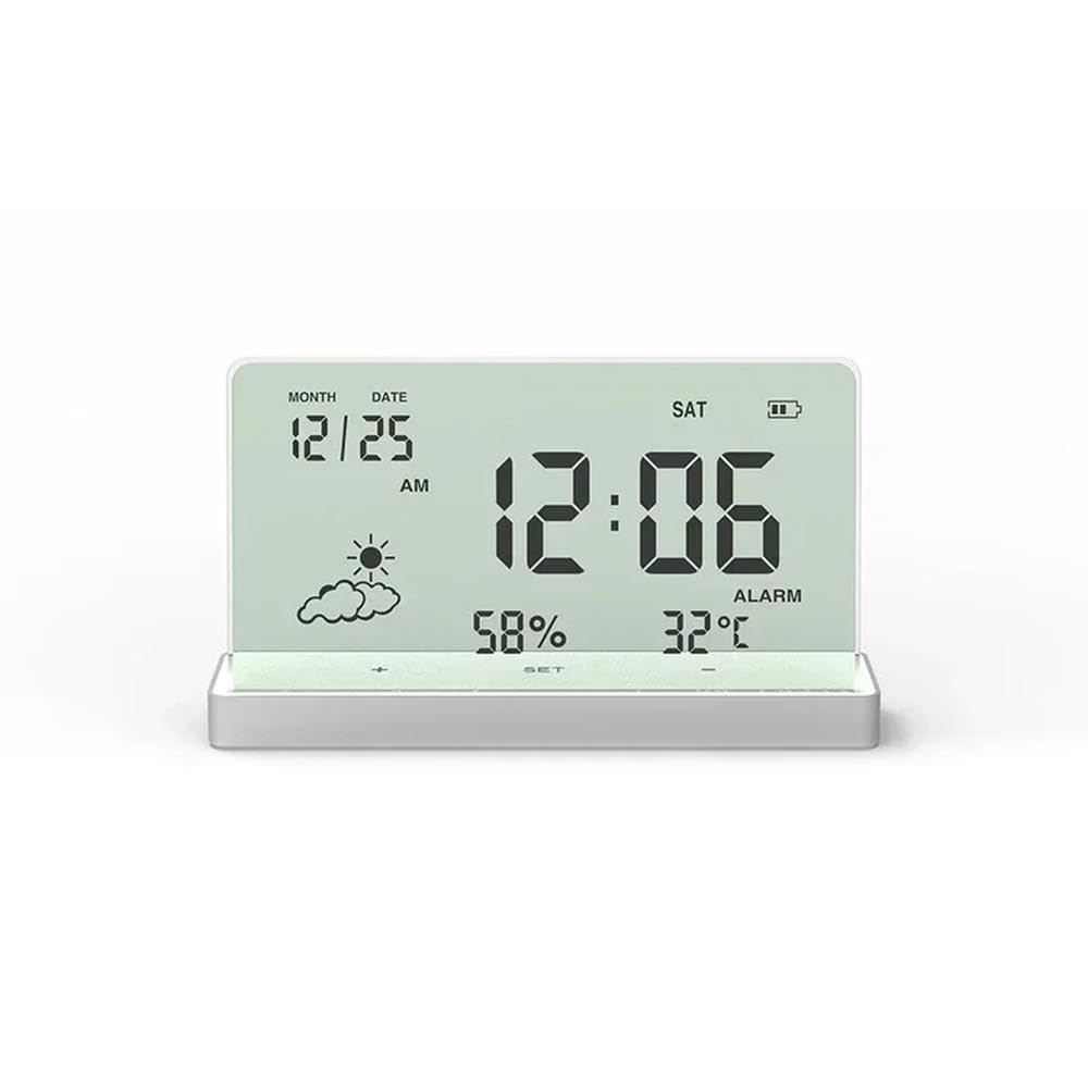NYSDM - Orologio digitale trasparente con display 3 in 1, grande schermo, temperatura, umidità, data, sveglia, base trasparente, decorazione per casa e ufficio