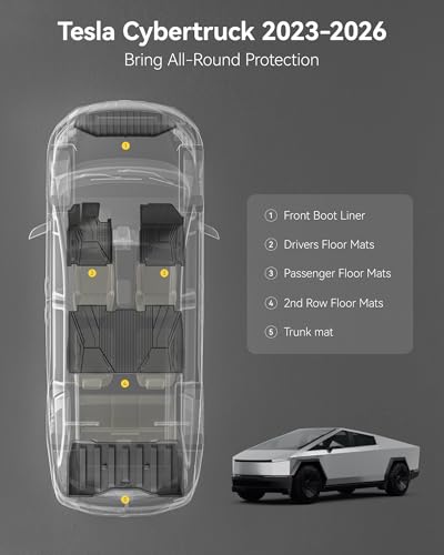 Image of 3W Floor Mats Set for Tesla Cybertruck 2023 2024 2025 2026, Frunk Liners | Rear Cargo Liners All Weather Protection Waterproof, Gear Locker Mats Custom TPE Cargo Trunk Accessories for Tesla, Black