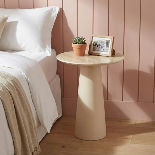 Image of Wakefit Marble Finish Side Table | End Table for Living Room & Bedroom | Ceramic Round Top with Metal Frame Corner Table | Contemproary Style | Modern Space Saving Decor | Multipurpose Nightstand