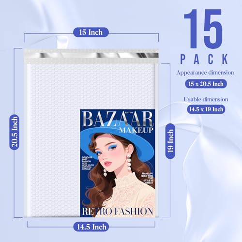 Image of Fuxury Bubble Mailers 14.5x20 inch 15 Pack White Extra Large Padded Envelopes | Usable Size 14.5x19 inch Self Seal Bubble Envelopes Padded Mailers Shipping Bags for Mailing book Clothes Small Business #7