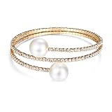 Kicomvi Imitition Pearl Stretch Bracelet Multilayer Crystals Pearl Elastic Bangle for Women Girl Wed