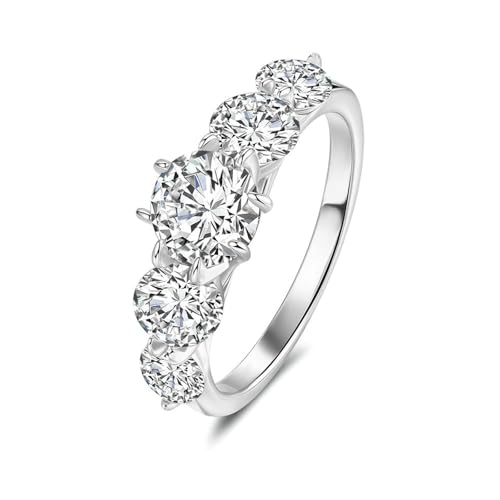 Mesnt Anillo de compromiso con piedras preciosas para mujer, con moissanita redonda de 2,6 quilates, Metal, Moissanita