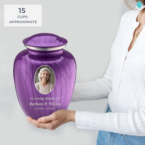 Image of Geturns - Adult Cremation Urns for Human Ashes I Large Pearl Purple Photo Funeral Urn for Female and Male I 200 lbs