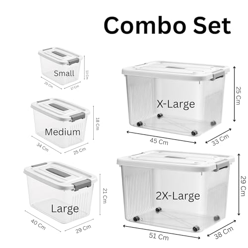 Image of HoopVool Multipurpose Plastic Storage Container Box - Sturdy and Versatile Home Organizer, Available in Multiple Size. (TRANSPARENT, Combo Set, PACK OF - 1)
