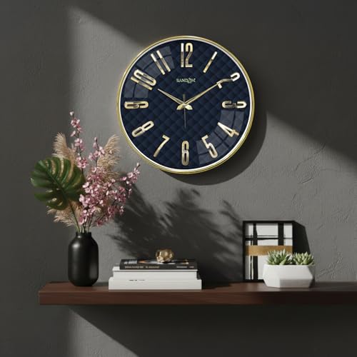 Image of RANDOM Silent Wall Clock, Non-Ticking Quartz Movement, Foiling Ring and 3D Numbers (Blue)
