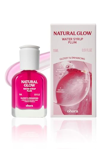 Image of ohora Natural Glow Water Syrup Nail Strengthener (Plum) - Tinted Nail Hardener for Brittle, Damaged Nails, Quick-Dry Glossy Finish, Nail Repair & Growth, 15 mL