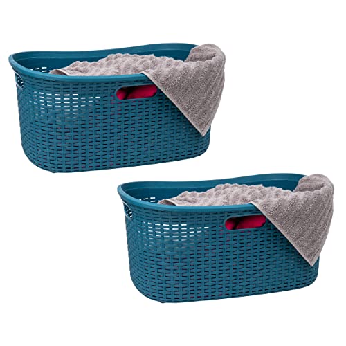 Mind Reader Basket Collection, Laundry Basket, 40 Liter (10Kg/22Lbs) Capacity, Cut Out Handles, Ventilated, Set Of 2, Blue #TOP14