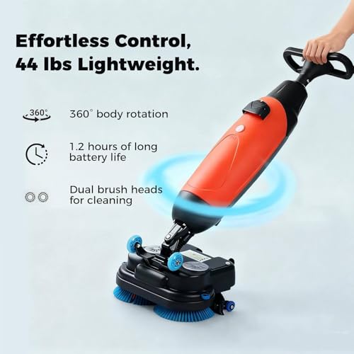Estropajo portátil para suelos comercial, mini estropajo de grado profesional, rotación de 360°, ancho de limpieza de 17 pulgadas para el hogar, oficina, baño y pequeños espacios comerciales