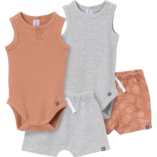 Image of Modern Moments by Gerber baby-boys Ribbed 4-piece Sleevless Bodysuit & French Terry Short Set