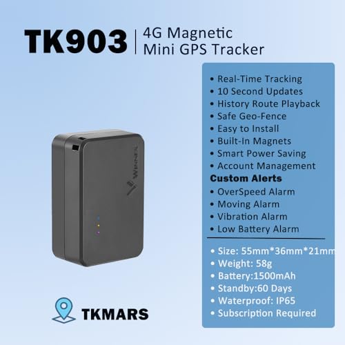 4G Auto Tracker Mini GPS TK903, 60 Tage Lange Akkulaufzeit, GPS Tracker Magnet Geofencing Echtzeit Fahrzeugortung Anti-Diebstahl Flottenmanagement, inklusive SIM(ABO erforderlich)