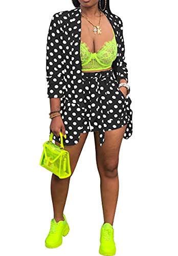 Nhicdns 2 Piece Outfits for Women Blazer Jackets Suits & Shorts Set Sexy Elegant Summer Jumpsuit with Pockets Black L