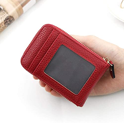 New Women Leather Credit Card Holder Men Zipper Pocket Cowhide Mini Wallet Coin Purse Small Card Bag Wallets(Pink)4