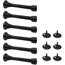 Gadgetime USA Spring Door Stoppers - Flexible Heavy Duty Screw-in Spring - Wall Protector Bottom with Bumper Tips - Durable Pack of 6 Black